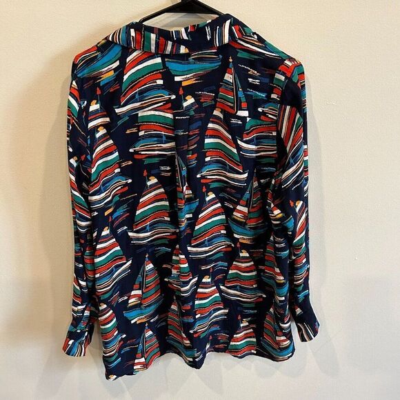 SOFT SURROUNDINGS Multicolor Sailboat Button-Up Long Sleeve Petite Large Cupro - Picture 2 of 7